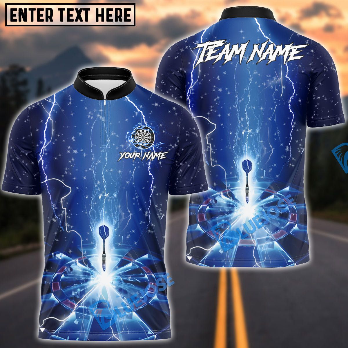 BlueJose Darts Galaxy Thunder Multicolor Options Personalized Name Shirt (4 Colors)