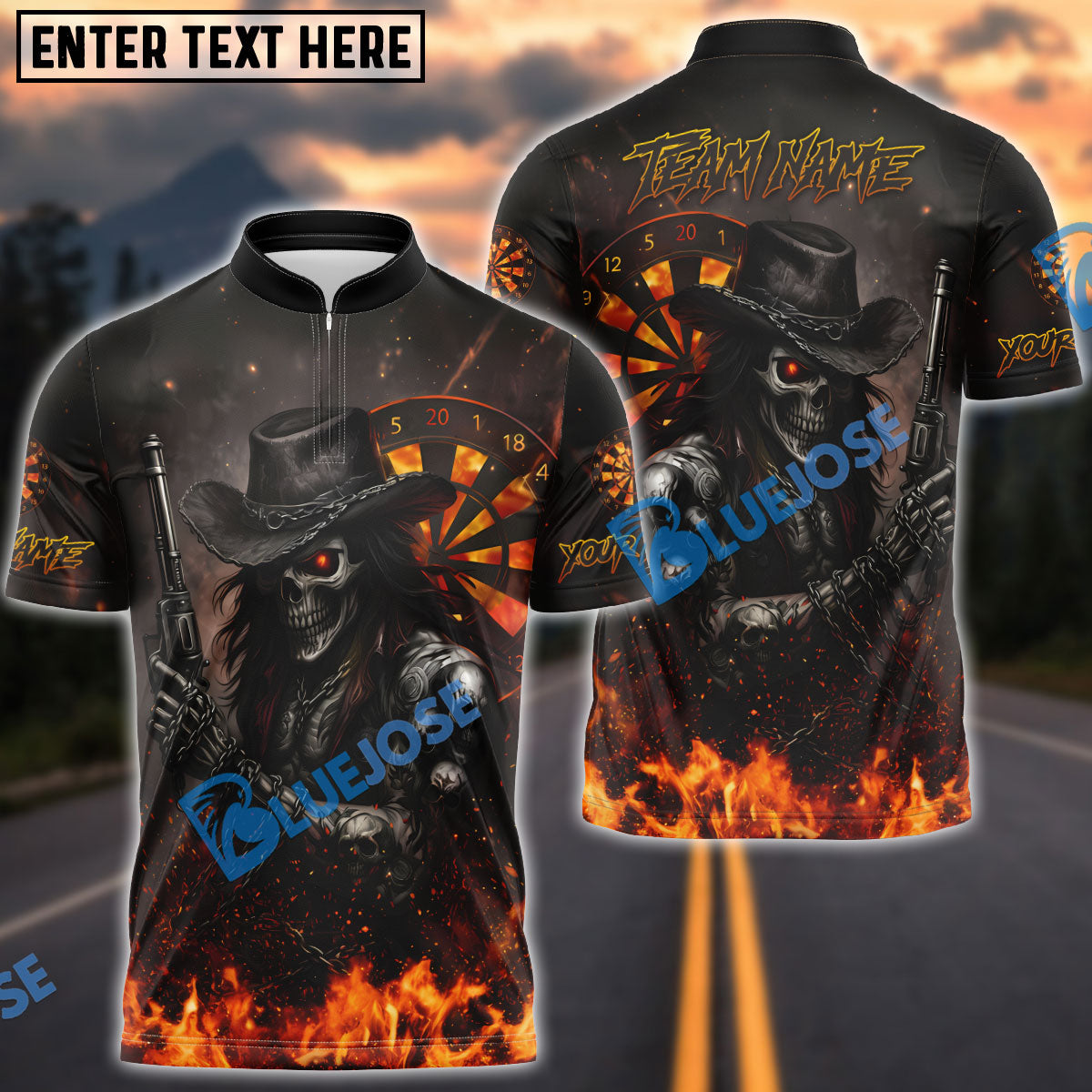 BlueJose Darts Reaper Gunslinger Customized Name, Team Name 3D Shirt (4 Colors)
