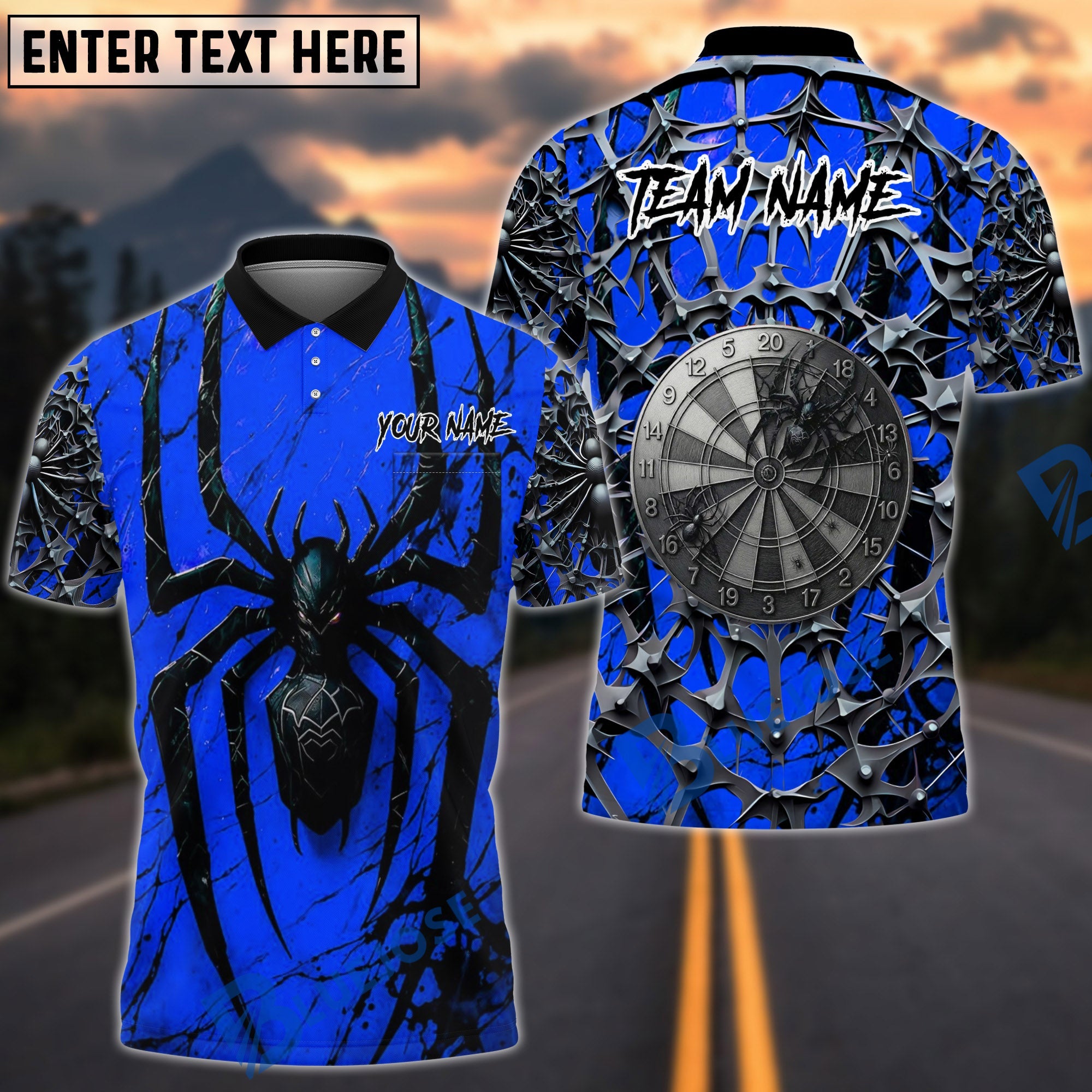 BlueJose Darts Black Widow Spider Web 2 Multicolor Options Personalized Name Shirt (4 Colors)