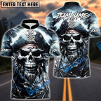 BlueJose Darts Pirate Skull Storm Design Personalized Name, Team Name Unisex Shirt (4 Colors)