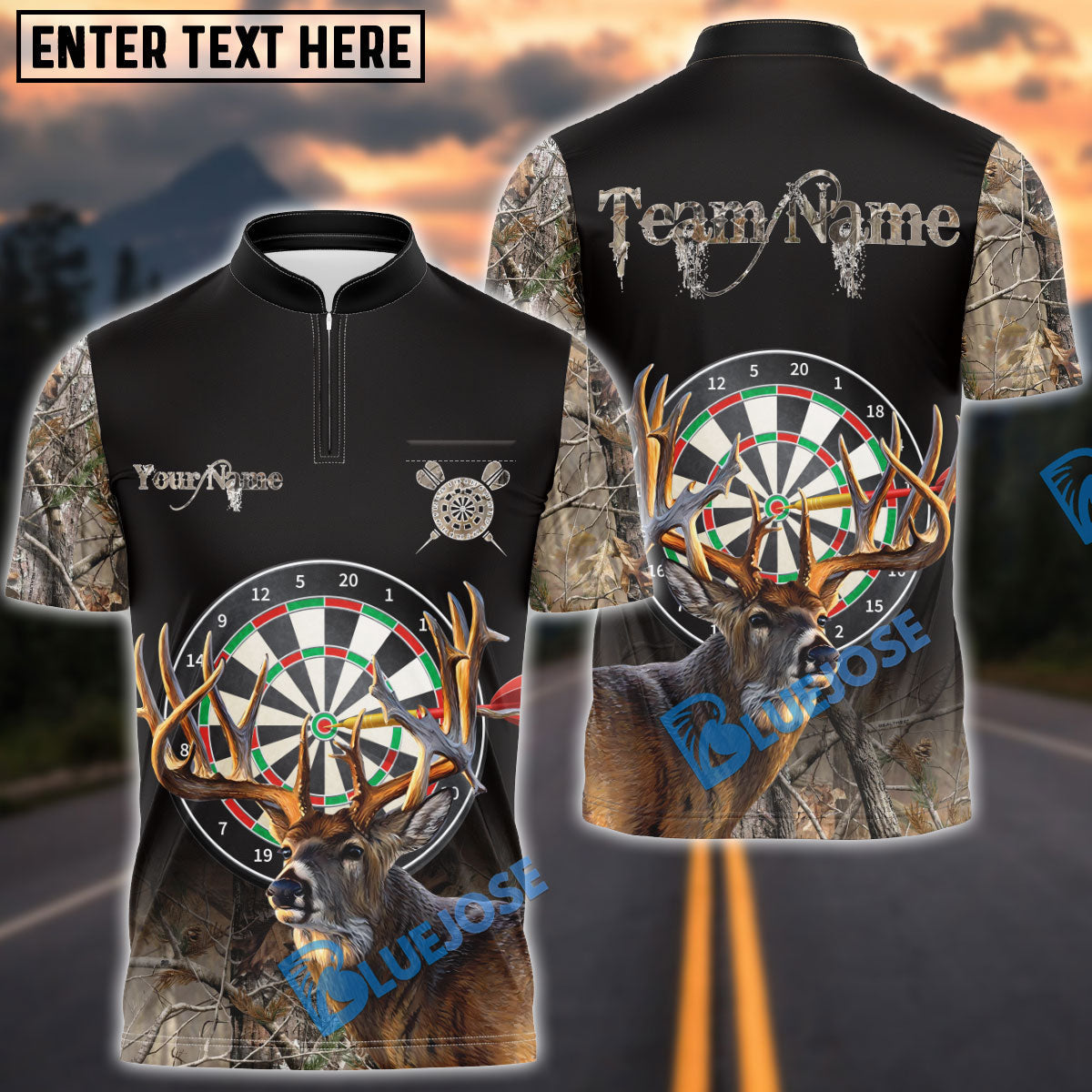 BlueJose Darts Deer Hunting Camo Multicolor Options Personalized Name Shirt (4 Colors)