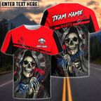 BlueJose Darts Grim Reaper Skeleton Holding Darts Dartboard Vivid Black Personalized Name, Team Name Unisex Shirt (4 Colors)