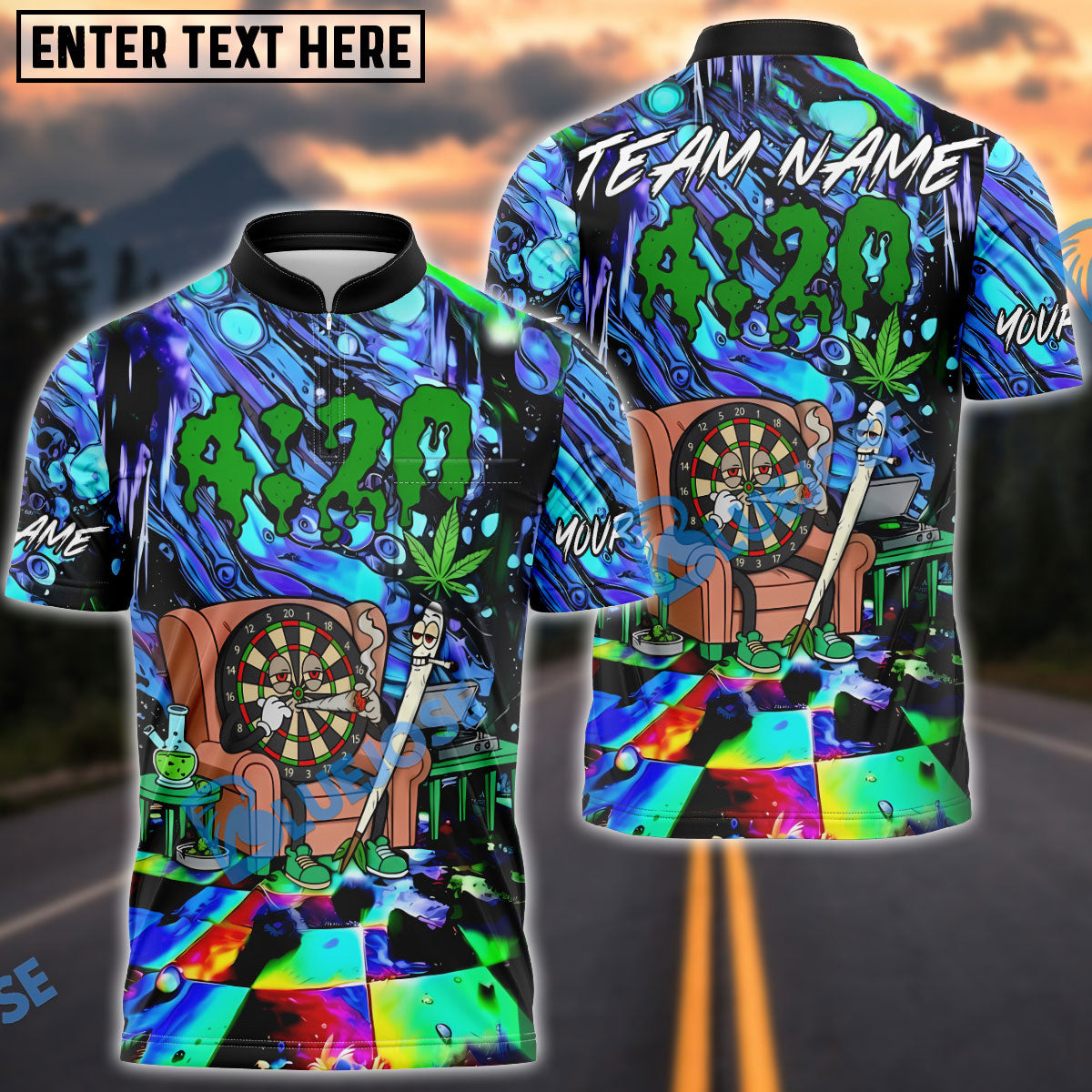 BlueJose Darts 420 Vibe Trippy Chill Customized Name, Team Name 3D Shirt (4 Colors)