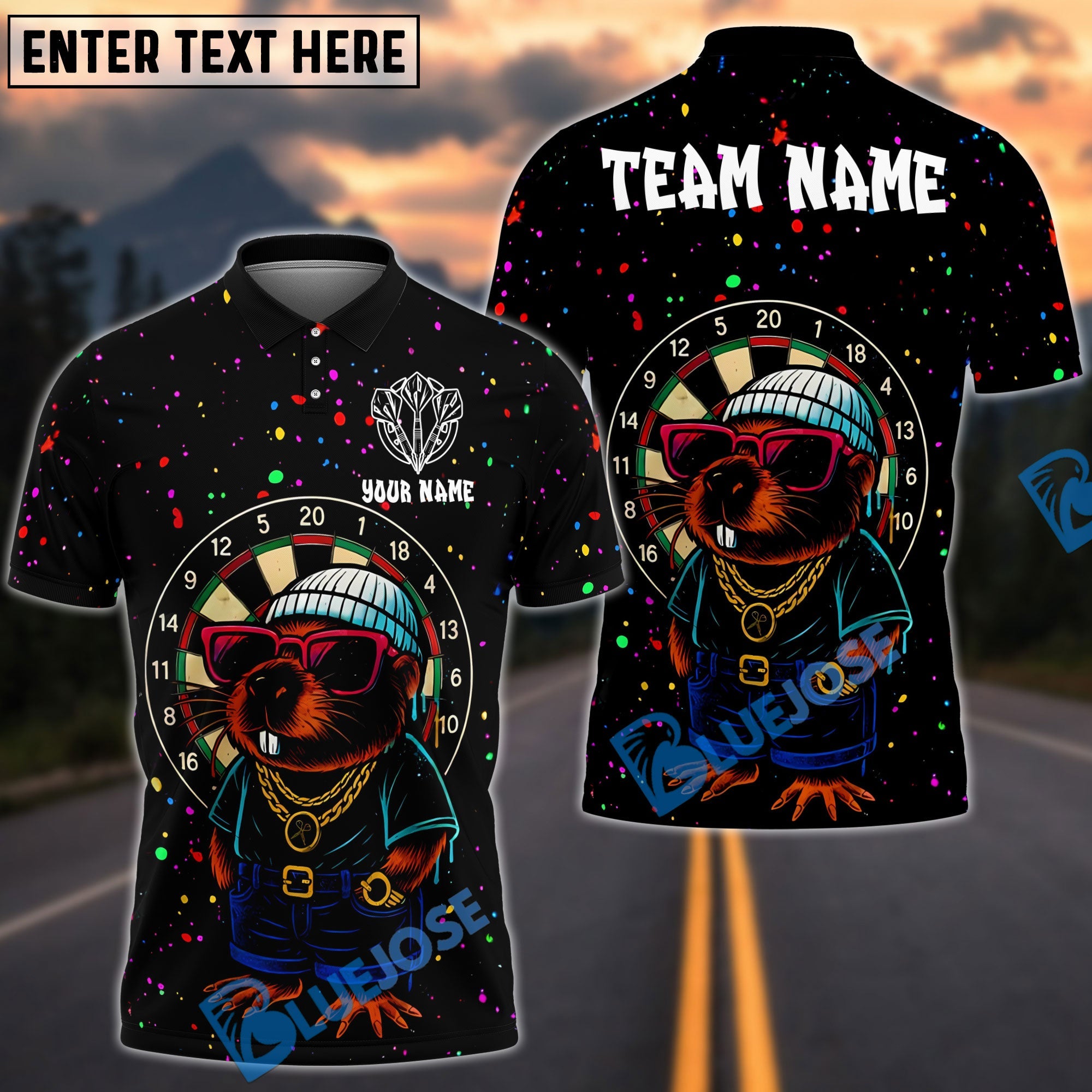BlueJose Darts Streetwear Capybara with Shades Style Personalized Name, Team Name Shirt (4 Colors)