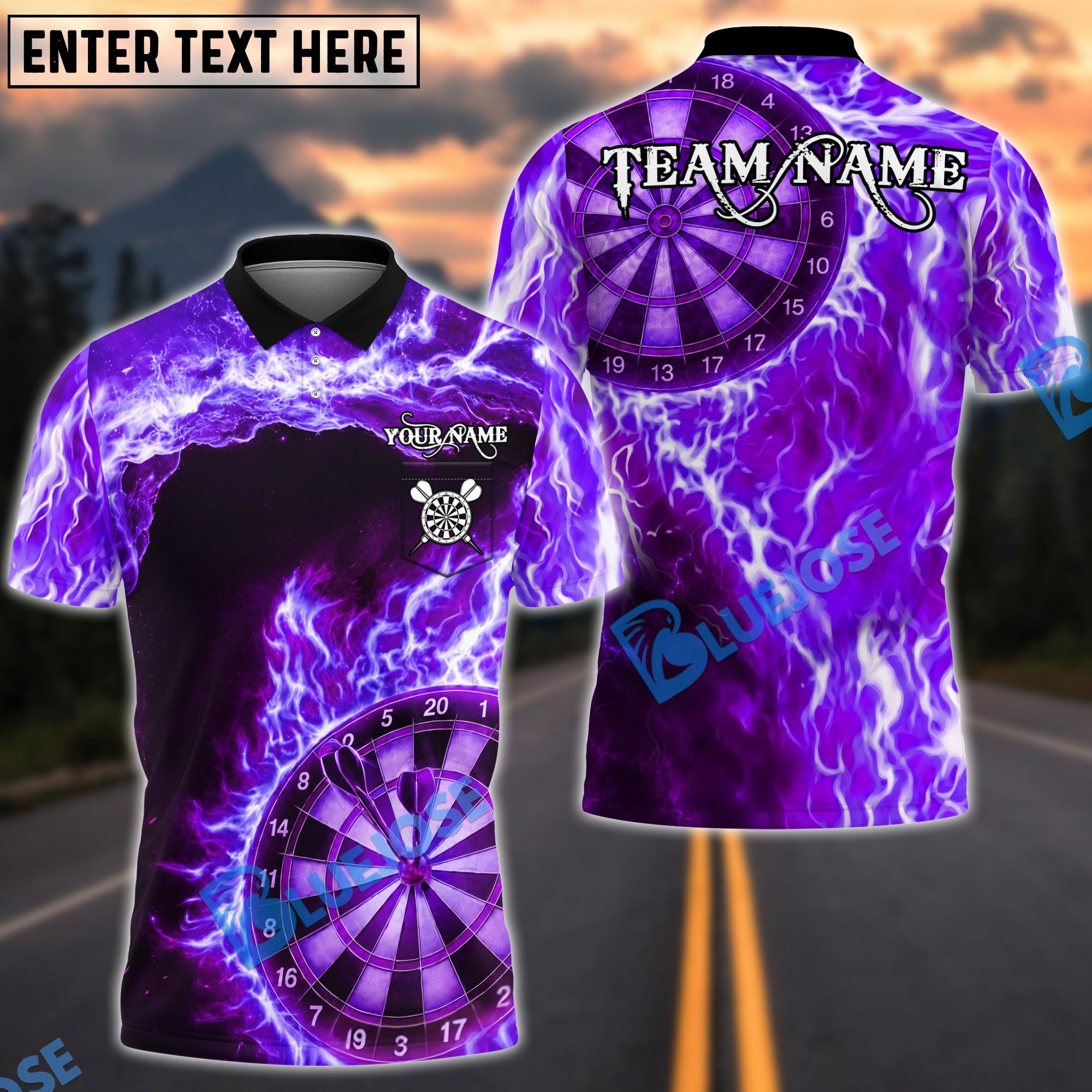 BlueJose Darts Lightning Wave Energy Multicolor Options Personalized Name Shirt (4 Colors)