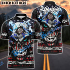 BlueJose Darts American Flag Skull Cracked Style Personalized Name Shirt