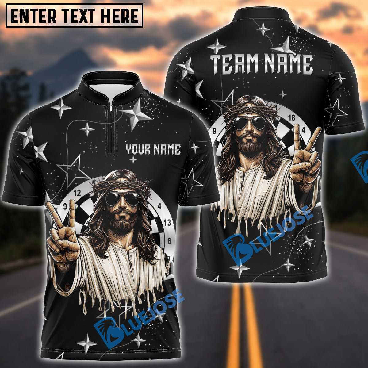 BlueJose Darts Jesus Peace Sign Starry Night Personalized Shirt (2 Colors)