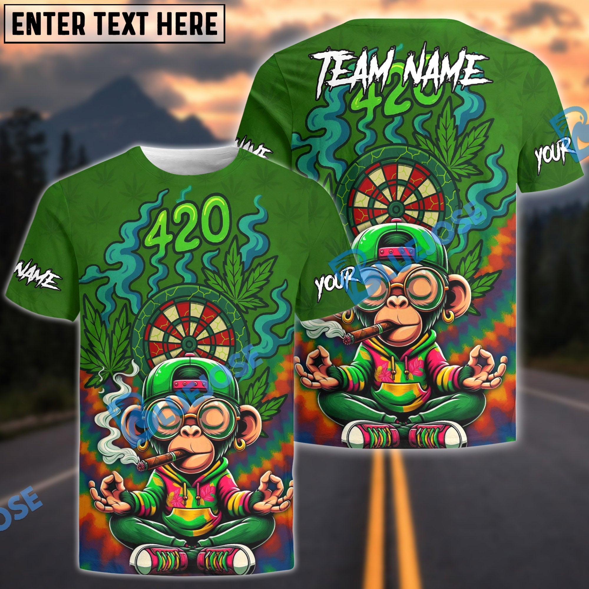 BlueJose Darts 420 Funny Monkey Champion Personalized Name Shirt
