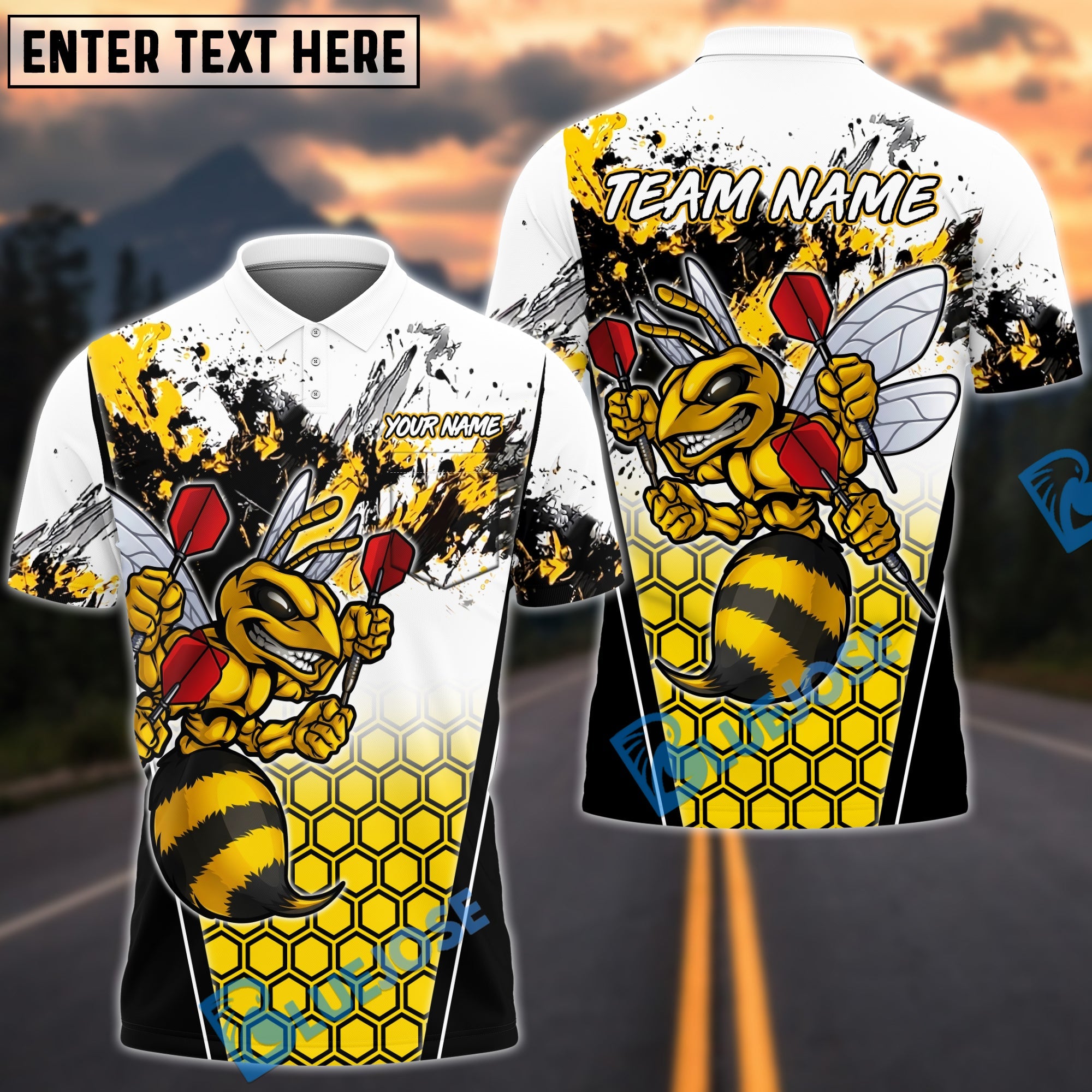 BlueJose Darts Angry Bee Honeycomb Personalized Name Shirt