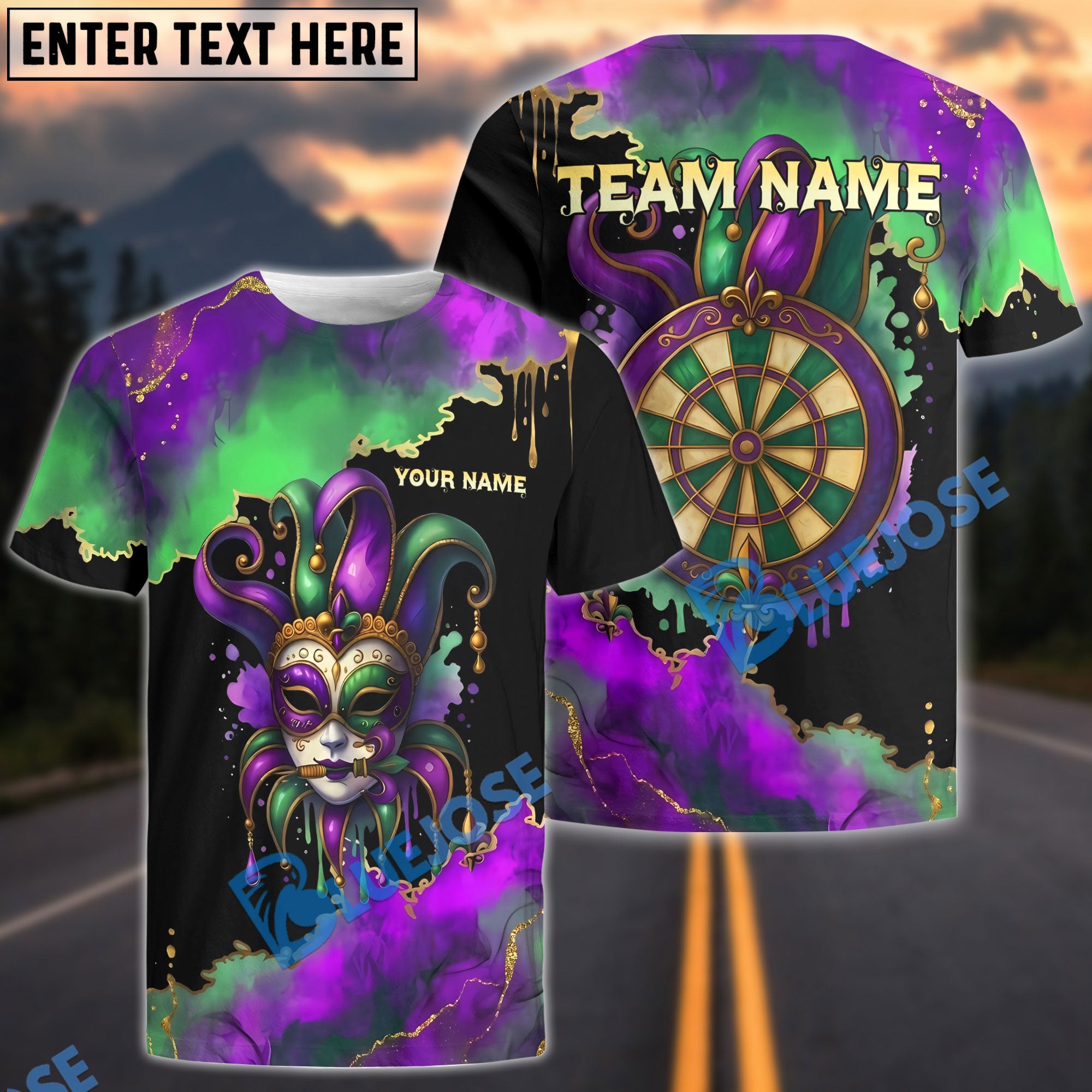BlueJose Darts Mardi Gras Mask Personalized Name Shirt