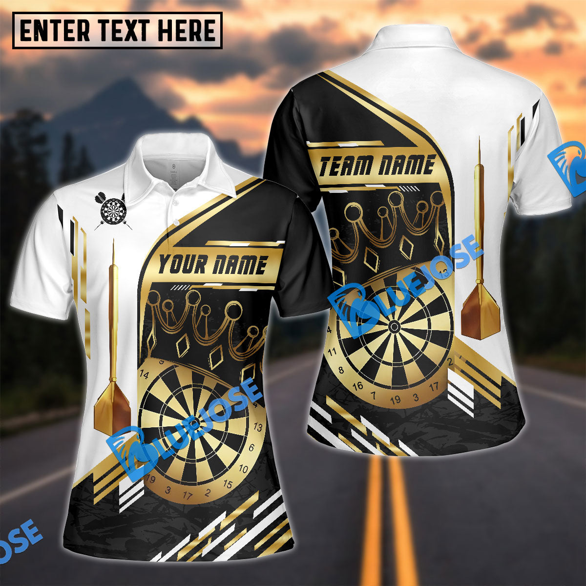 BlueJose Darts Champion Golden Personalized Name, Team Name Shirt (4 Colors)