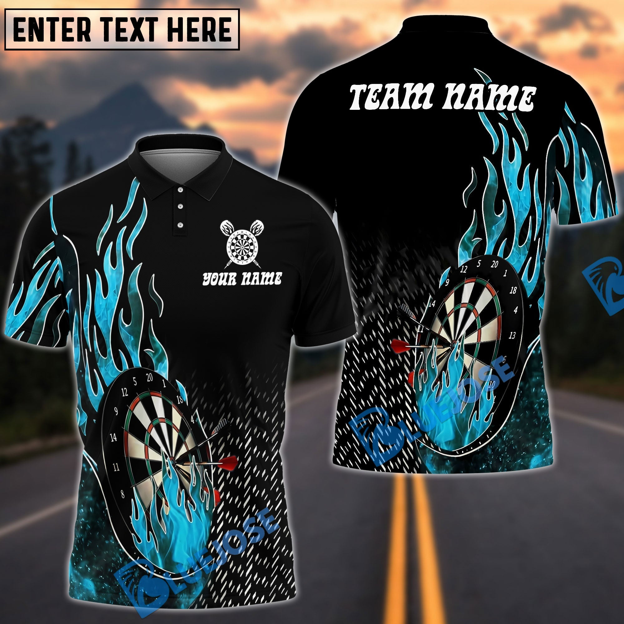BlueJose Darts Firestorm Personalized Name, Team Name Shirt (4 Colors)