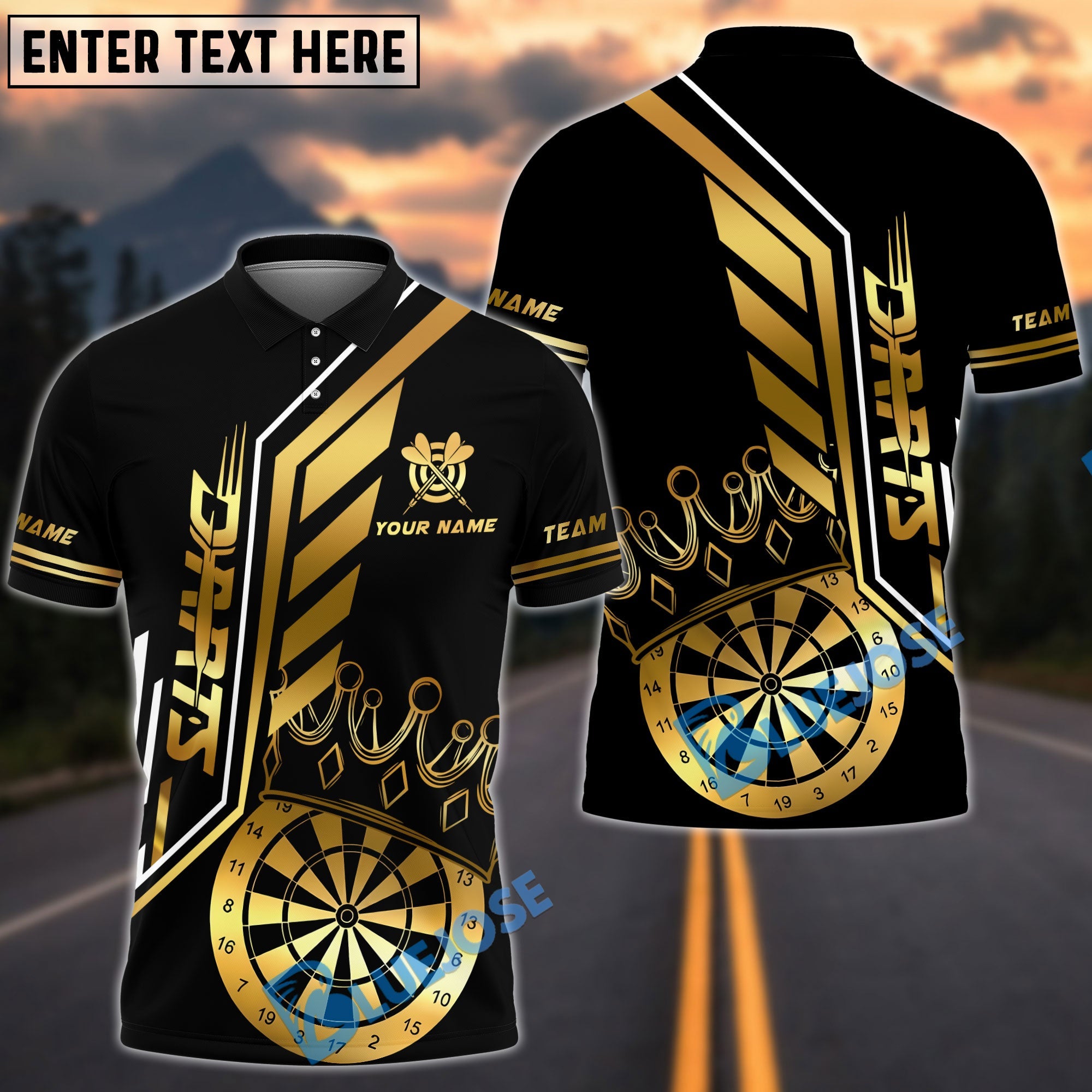BlueJose Darts King's Crown Design Customized Name, Team Name 3D Shirt (4 Colors)
