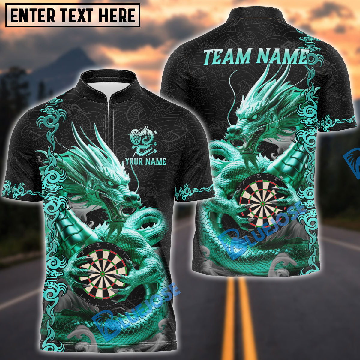 BlueJose Darts Dragon Golden Attire Personalized Name, Team Name Shirt (4 Colors)