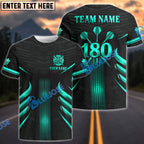 BlueJose Darts Golden 180 Target Strike Design Customized Name, Team Name 3D Shirt (4 Colors)