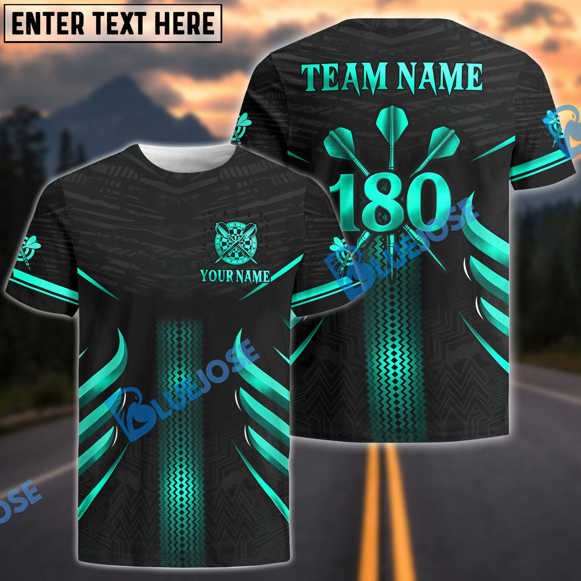 BlueJose Darts Golden 180 Target Strike Design Customized Name, Team Name 3D Shirt (4 Colors)