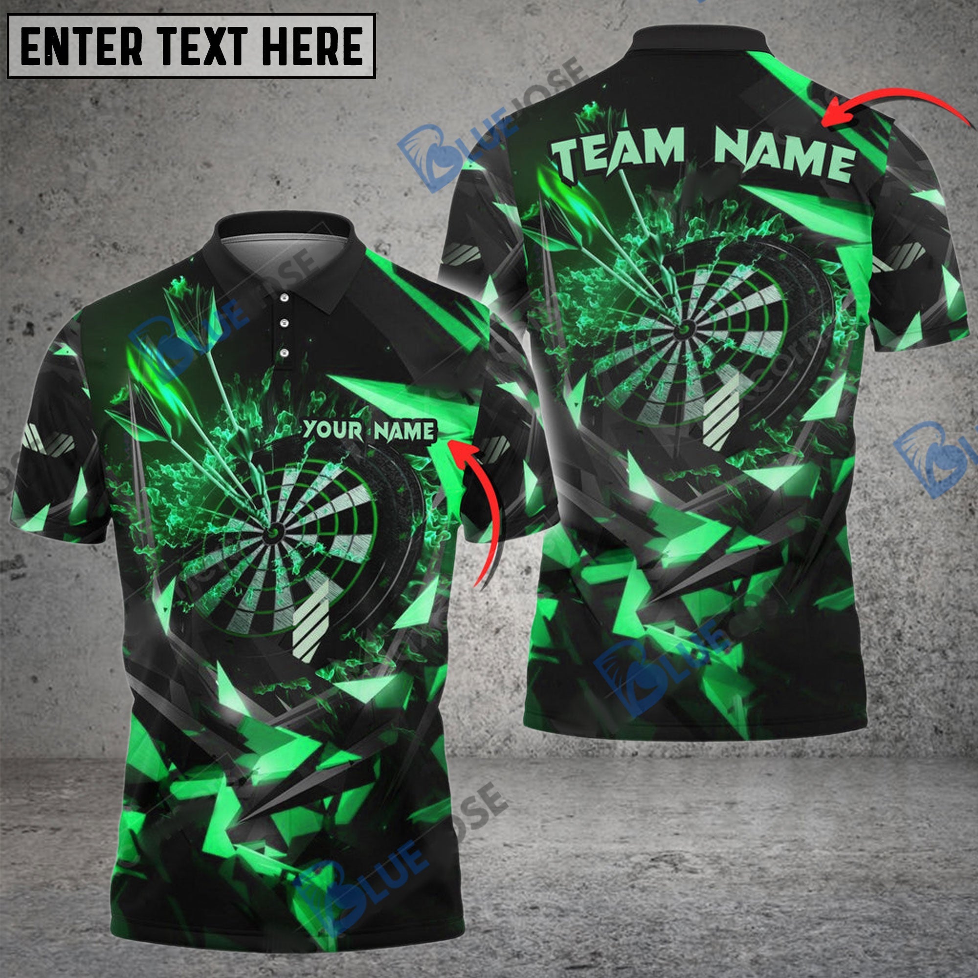 BlueJose Thunder Rising Darts Personalized Name, Team Name Pocket Shirt (6 Colors)