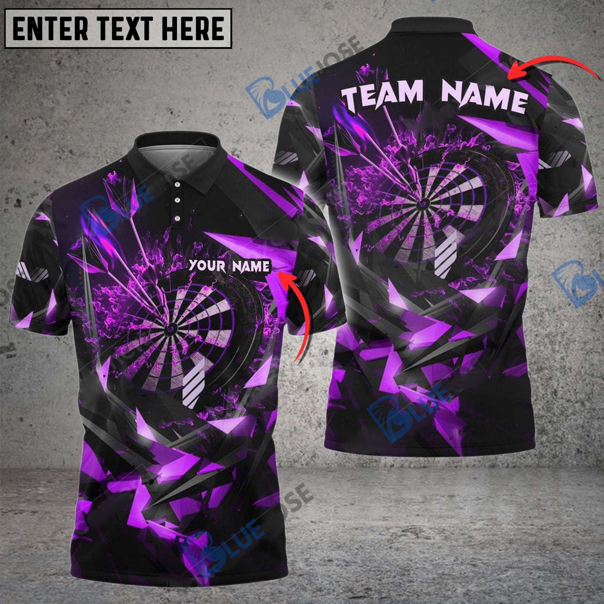 BlueJose Thunder Rising Darts Personalized Name, Team Name Pocket Shirt (6 Colors)
