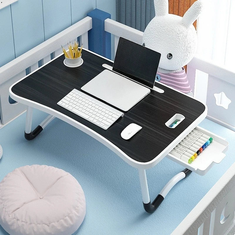 Folding Mini Table, Bed Tray Cup Holder Type Laptop Desk, Sitting Table, Cup Holder Drawer Tablet Stand, Folding Small Table