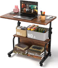Adjustable Height Rolling Desk with Storage Shelves, Portable Computer Table for Small Spaces Home Office