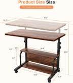Adjustable Height Rolling Desk with Storage Shelves, Portable Computer Table for Small Spaces Home Office