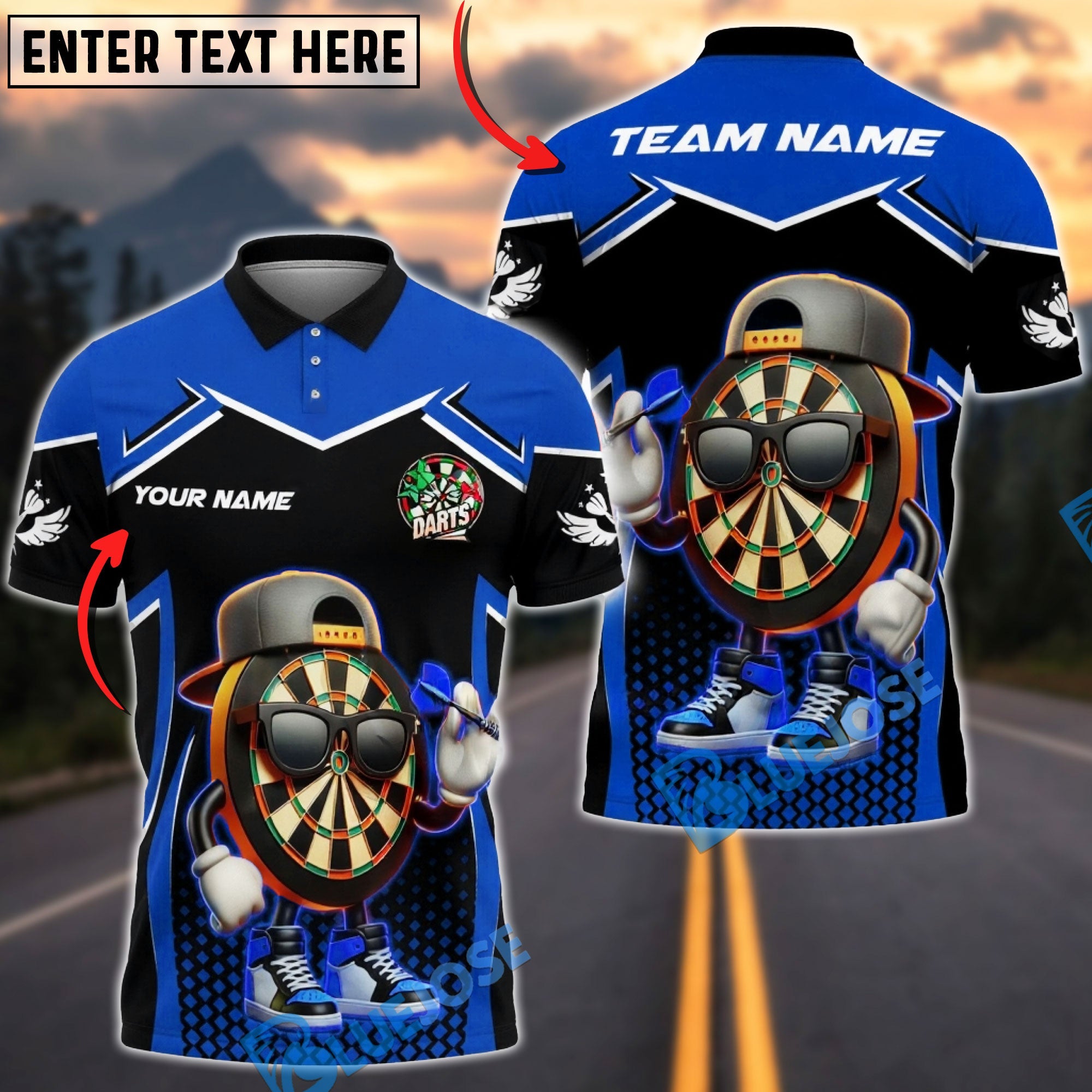 BlueJose Darts Cartoon Dartboard Street Style Multicolor Options Personalized Name Shirt (4 Colors)