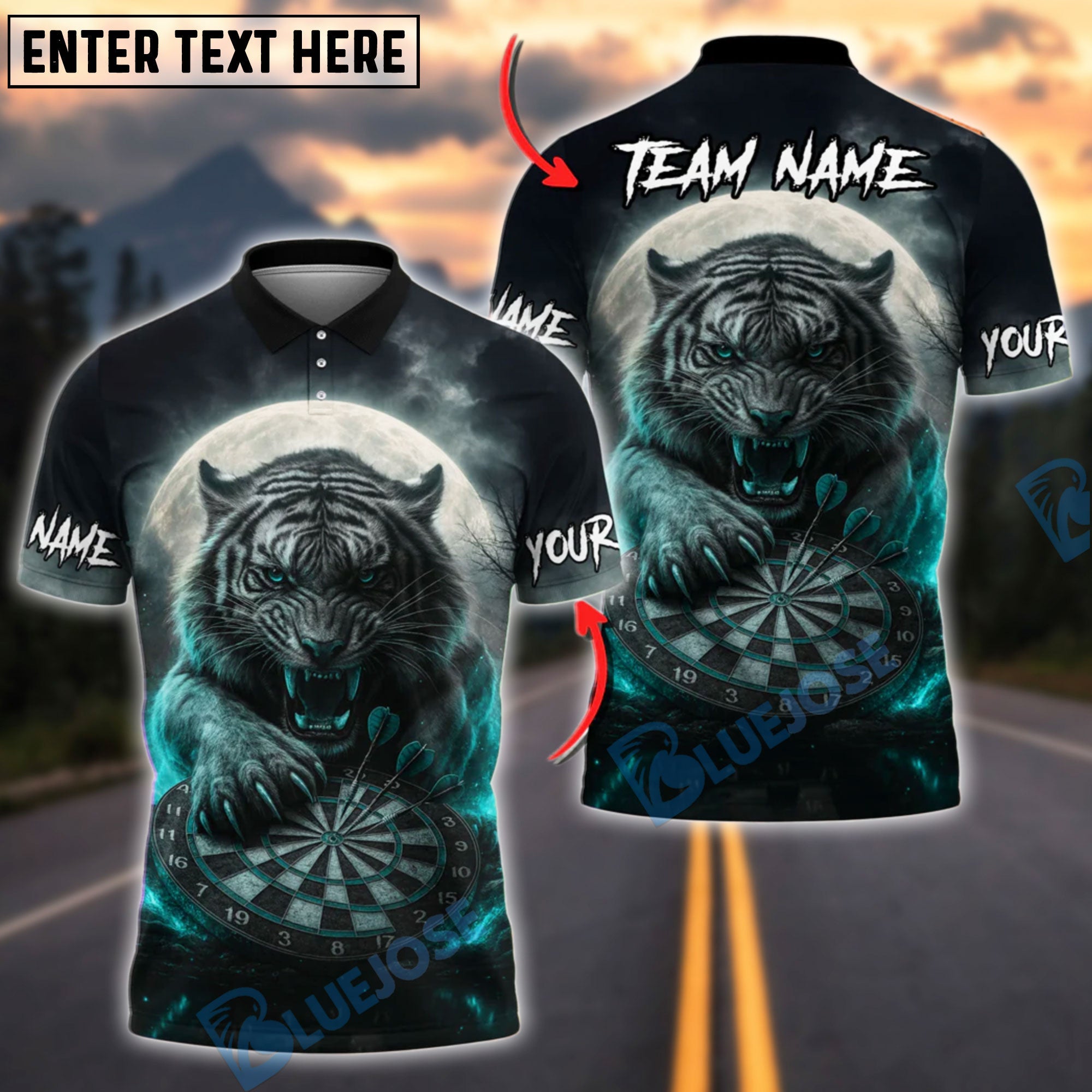 BlueJose Darts Tiger Attack Customized Name, Team Name 3D Shirt (4 Colors)
