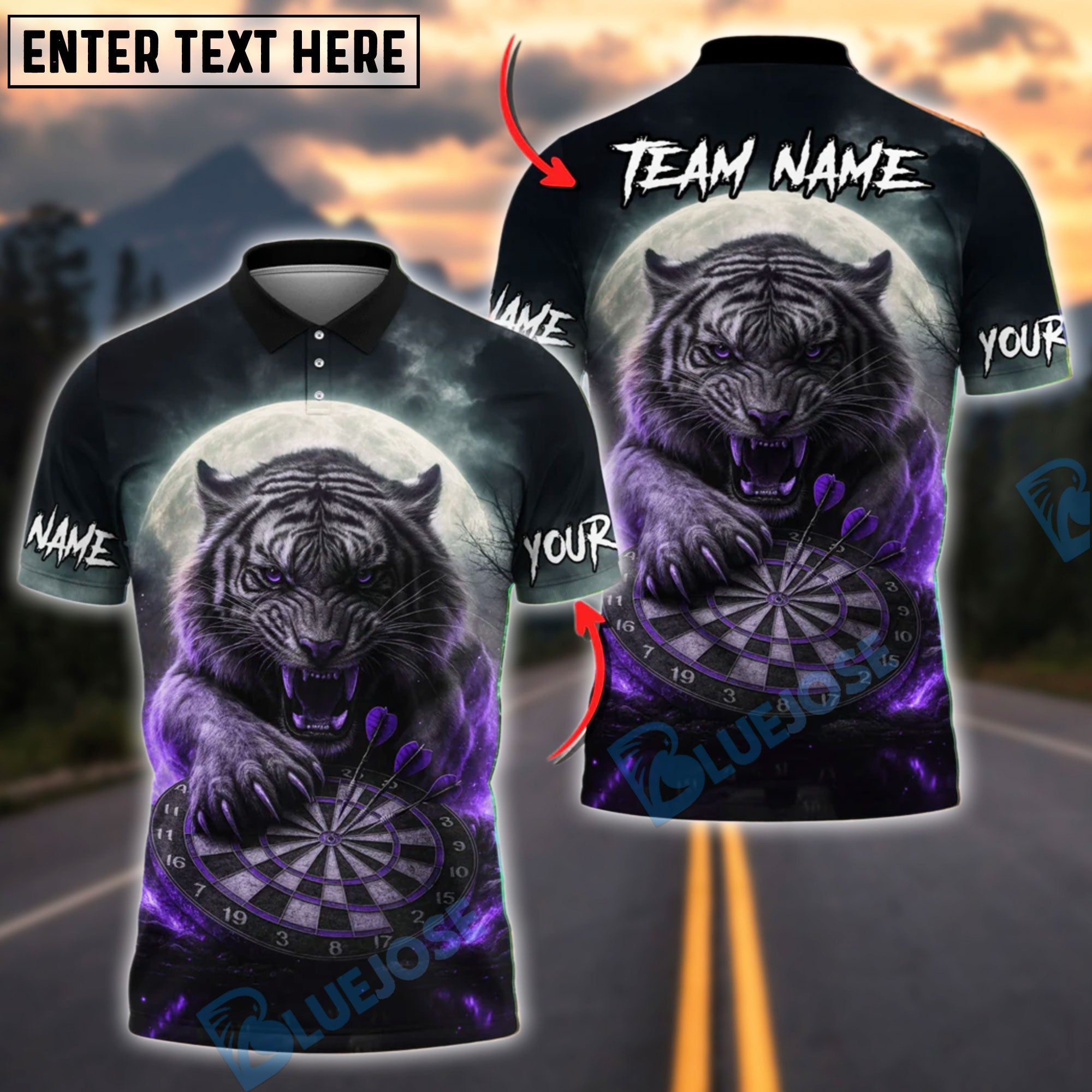 BlueJose Darts Tiger Attack Customized Name, Team Name 3D Shirt (4 Colors)