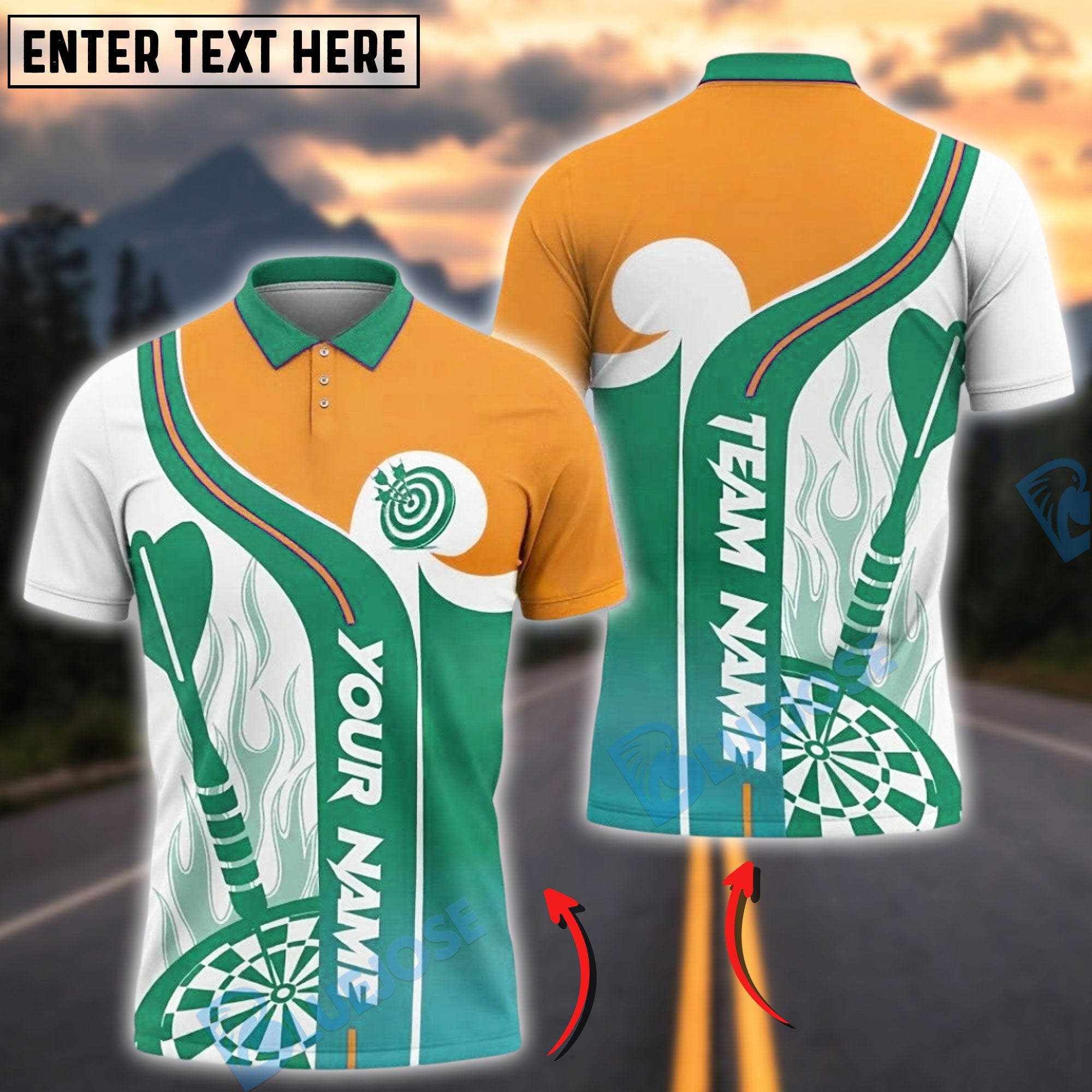 BlueJose Darts Flame Basic For Team Design Customized Name, Team Name 3D Shirt (4 Colors)