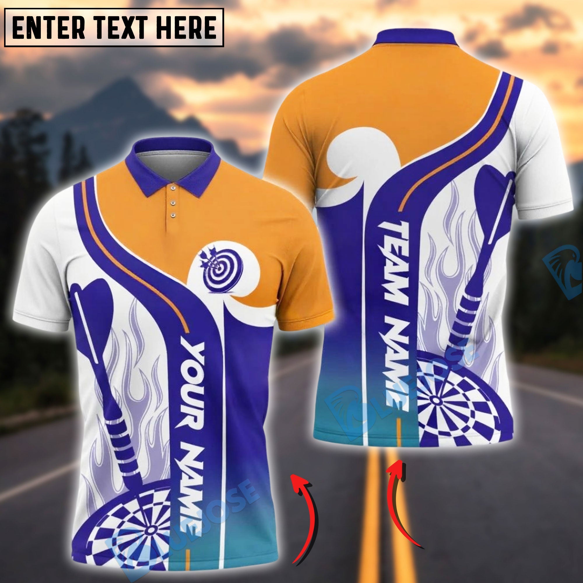 BlueJose Darts Flame Basic For Team Design Customized Name, Team Name 3D Shirt (4 Colors)