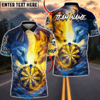 BlueJose Darts Fire & Ice Dual Wolves Dartboard Fantasy Multicolor Options Personalized Name Shirt (4 Colors)