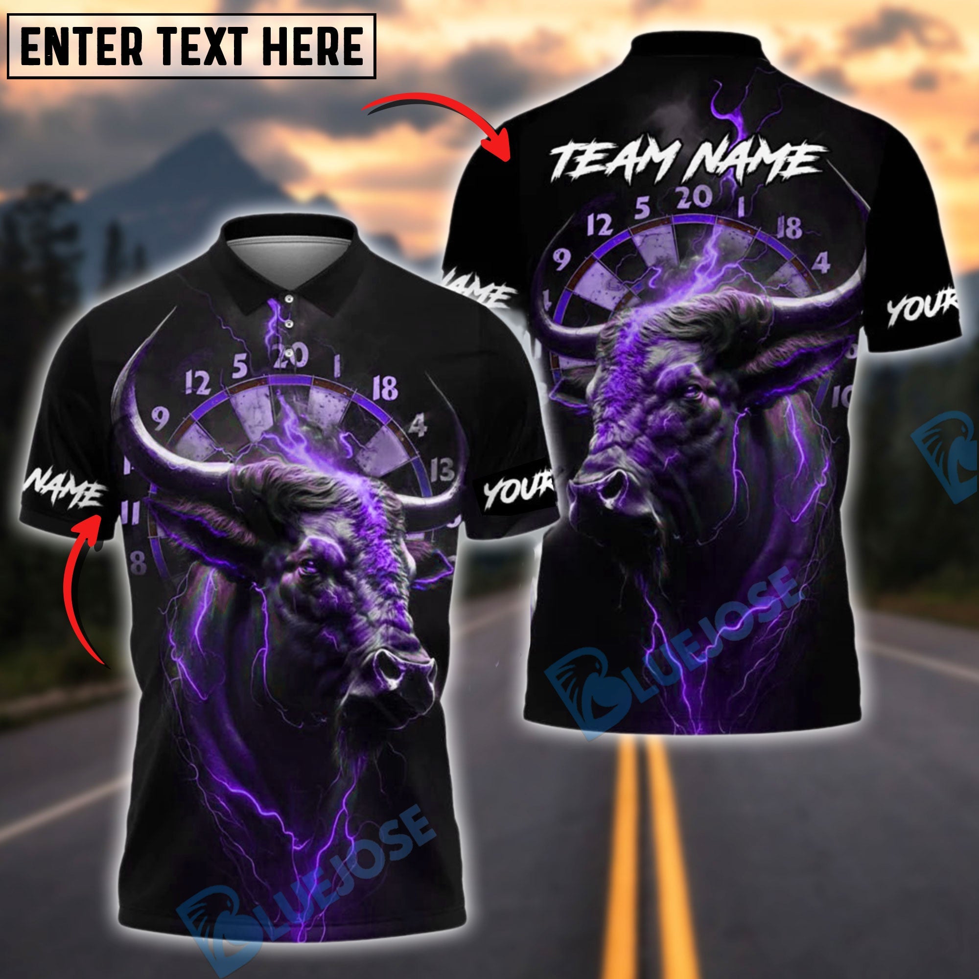BlueJose Darts Bull Thunder Lightning Customized Name, Team Name 3D Shirt (4 Colors)