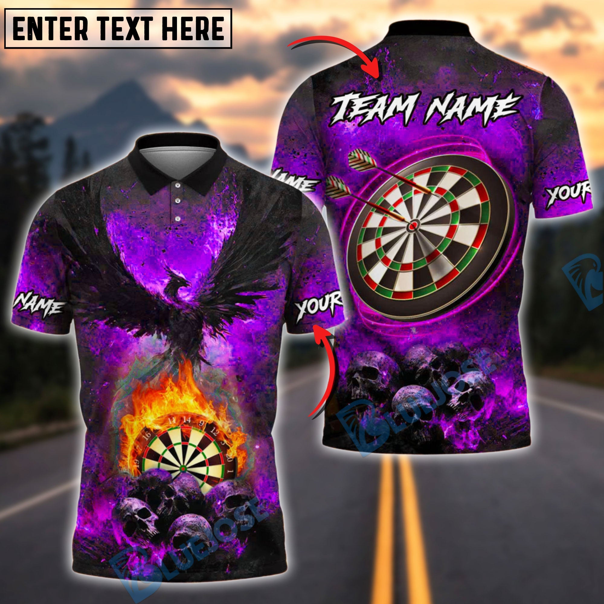 BlueJose Darts Phoenix Flame Customized Name, Team Name 3D Shirt (4 Colors)