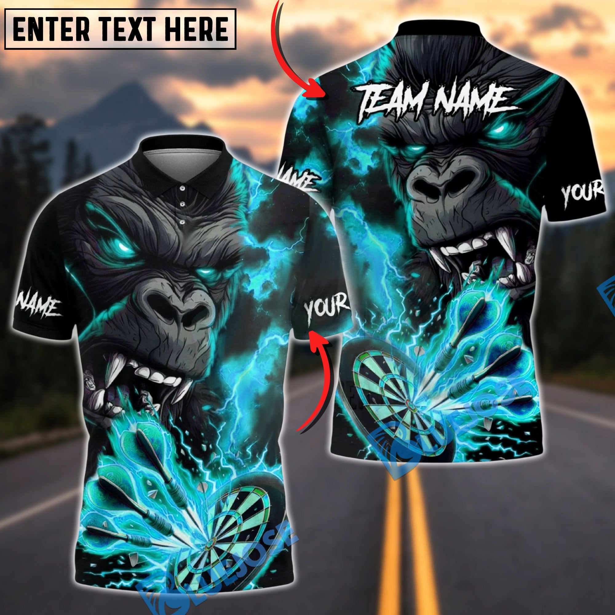 BlueJose Darts Gorilla Fury Multicolor Options Personalized Name Shirt (4 Colors)