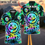 BlueJose Darts Neon Smiley Dartboard Personalized Name, Team Name Unisex Shirt (4 Colors)