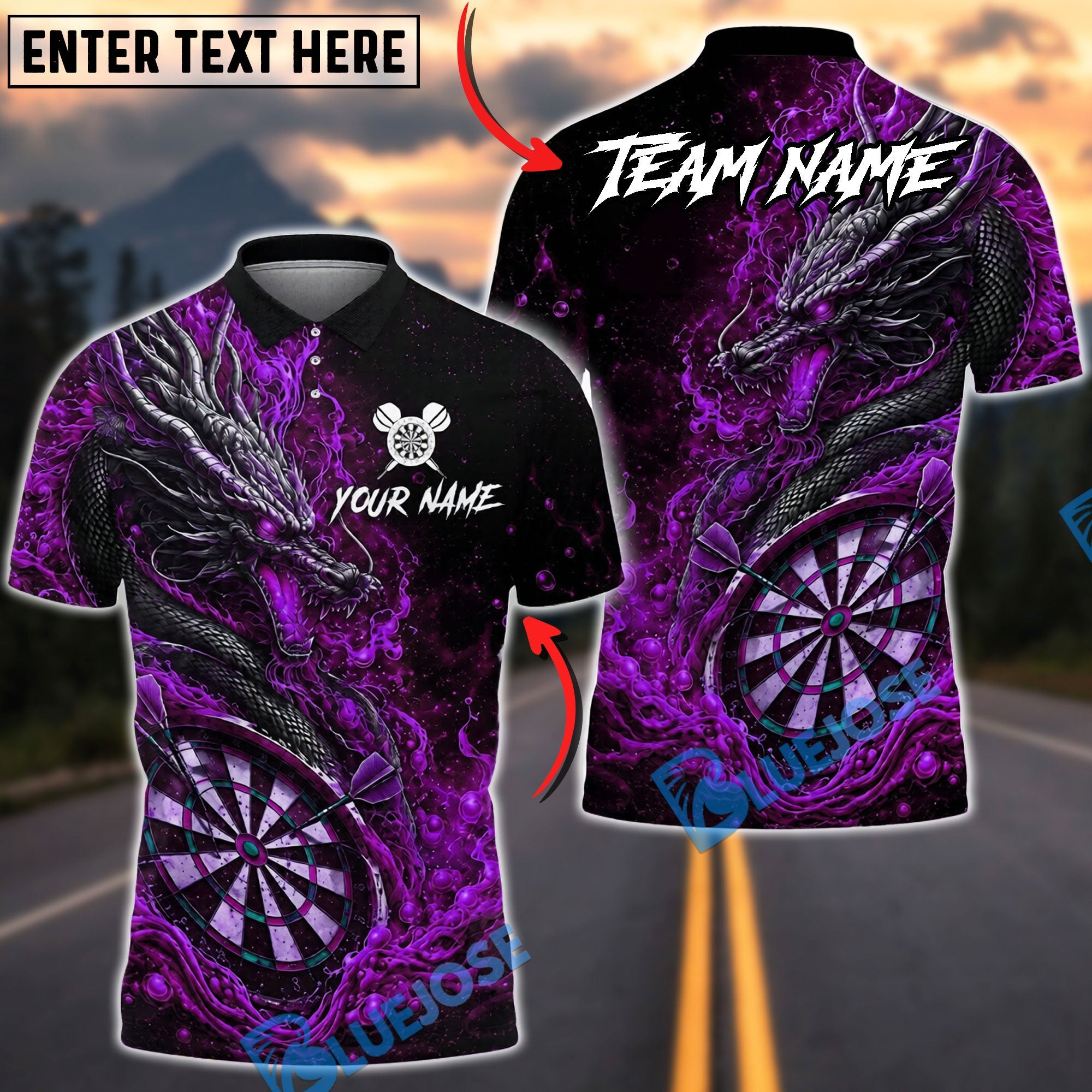 BlueJose Darts Mythical Dragon Dart Champion Personalized Name, Team Name Unisex Shirt (4 Colors)