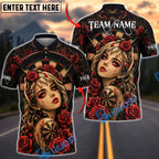 BlueJose Darts Gothic Portrait And Rose Bloom Illustration Personalized Name, Team Name Unisex Shirt (4 Colors)