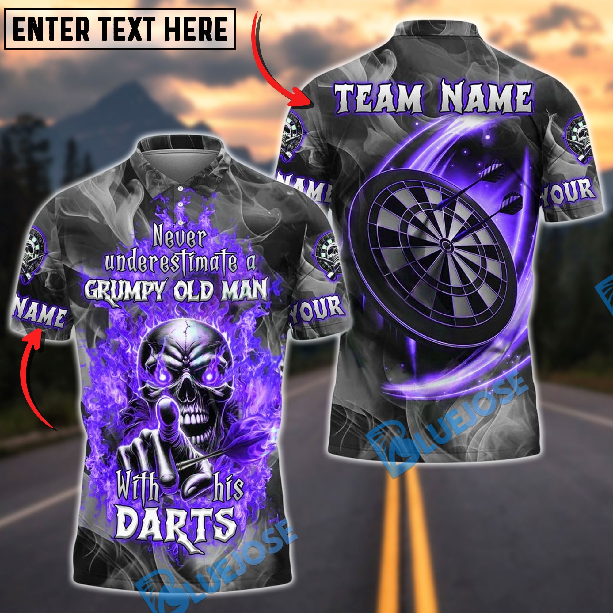 BlueJose Darts Grumpy Old Man With His Darts Personalized Name, Team Name Unisex Shirt (4 Colors)