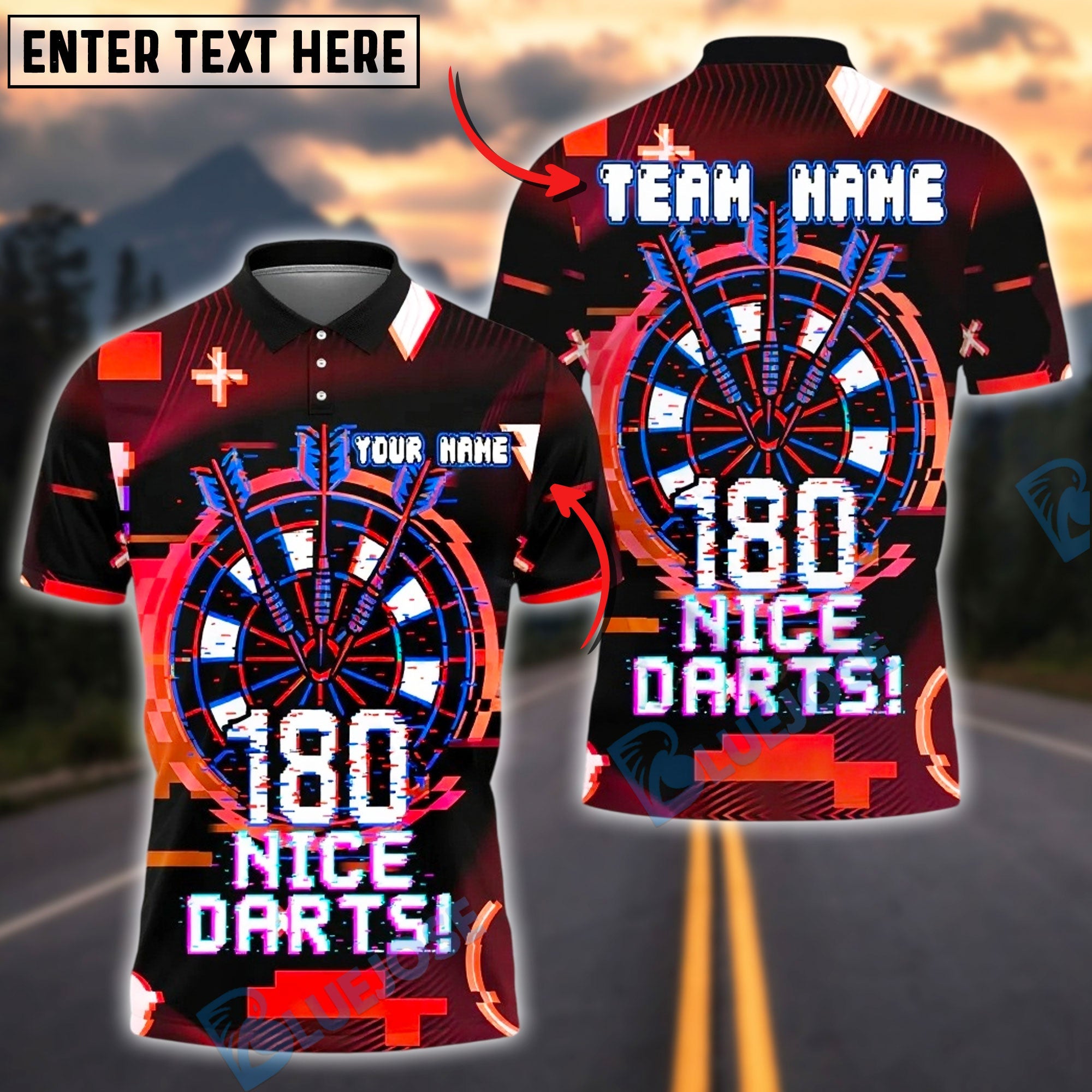 BlueJose Darts Glitch Digital Dartboard Personalized Name, Team Name Unisex Shirt (4 Colors)