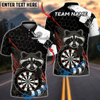 BlueJose Darts Raccoon Hexagon Grunge Personalized Name, Team Name Unisex Shirt (4 Colors)