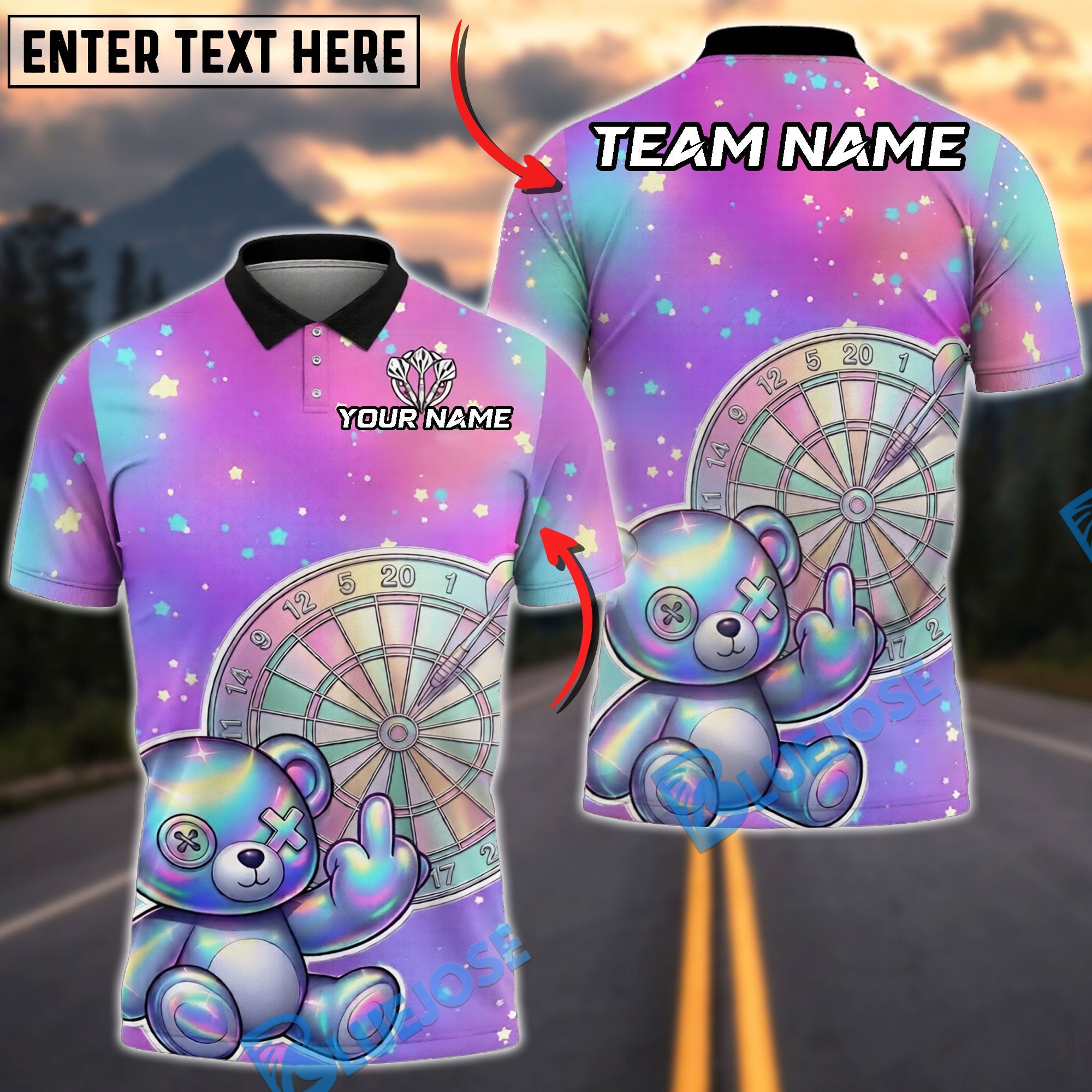 BlueJose Darts Pastel Teddy Bear Artwork Personalized Name Shirt