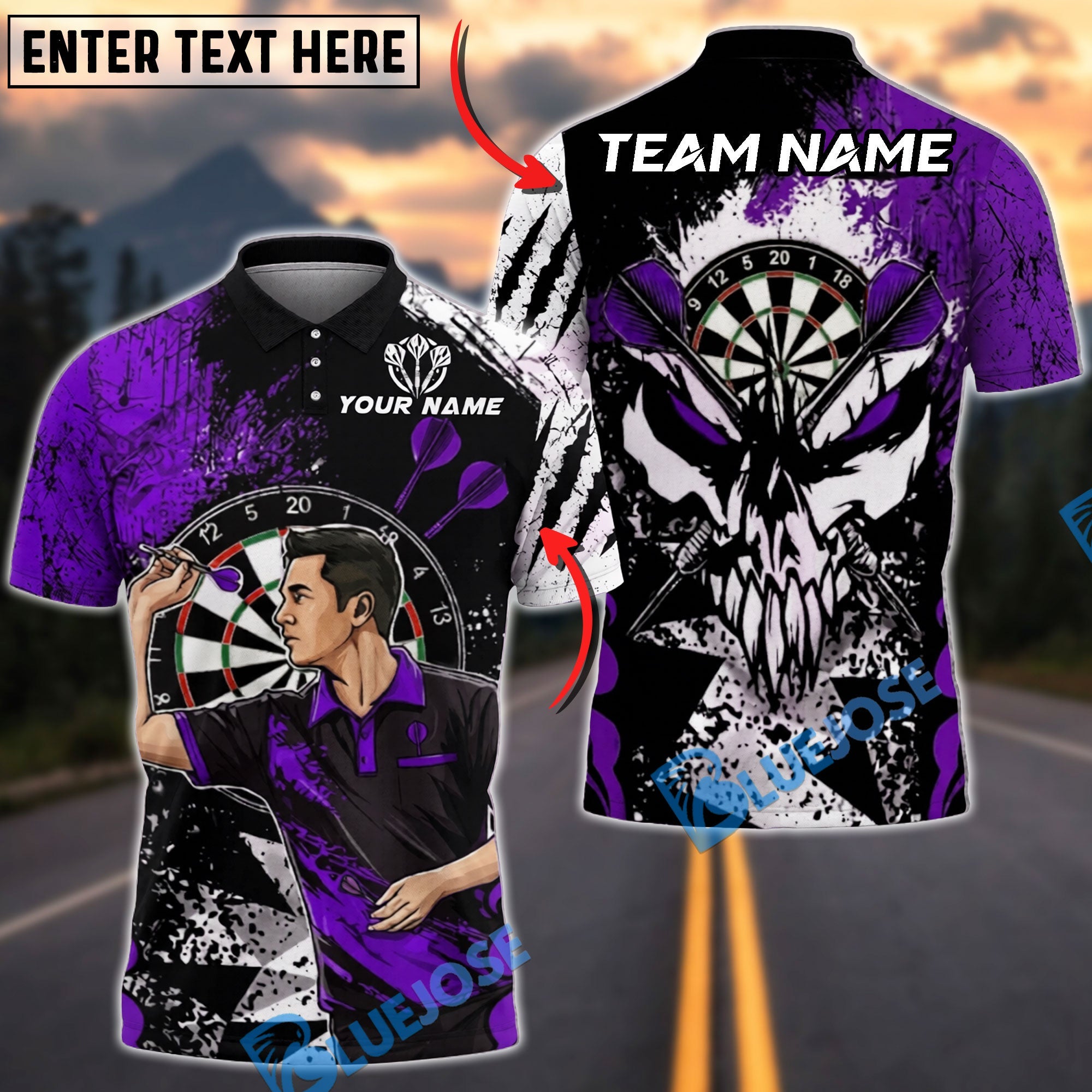 BlueJose Darts Skull Warrior Dart Player Personalized Name, Team Name Unisex Shirt (4 Colors)