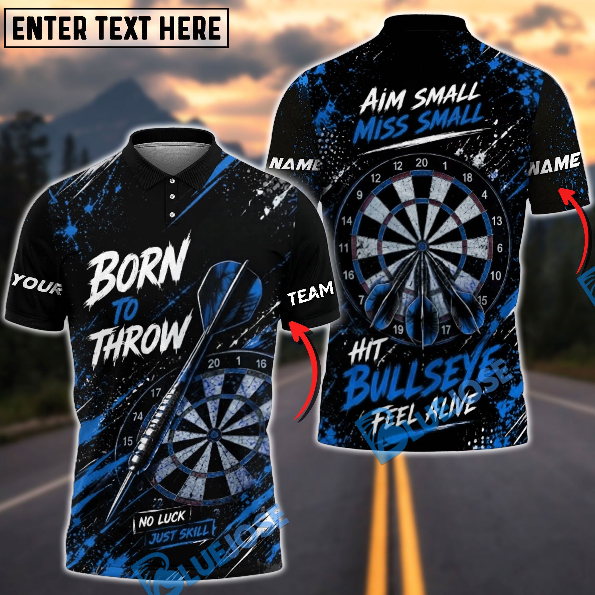 BlueJose Darts Born To Throw Design Personalized Name, Team Name Unisex Shirt (6 Colors)
