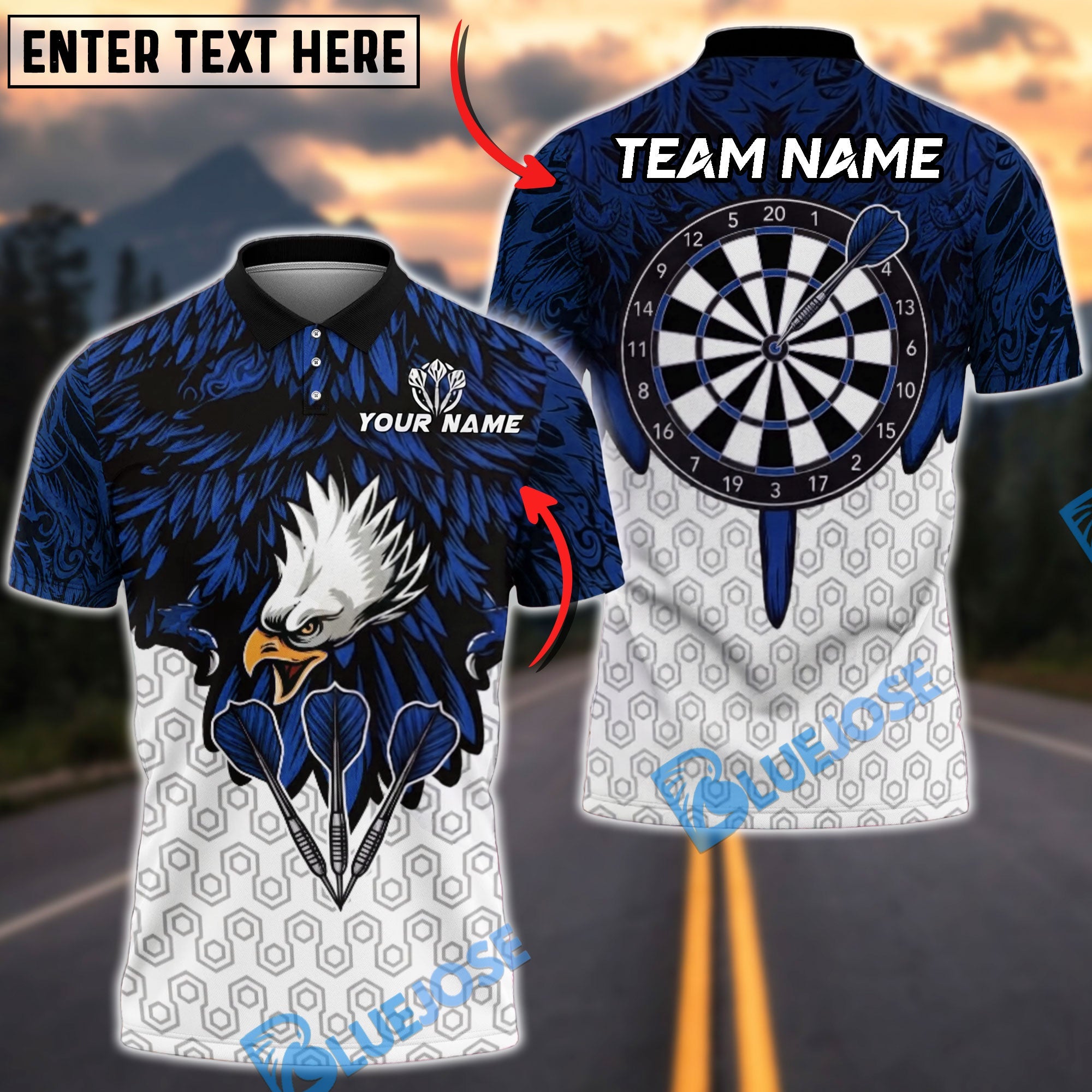BlueJose Darts Eagle Feather Wings Personalized Name, Team Name Unisex Shirt (4 Colors)