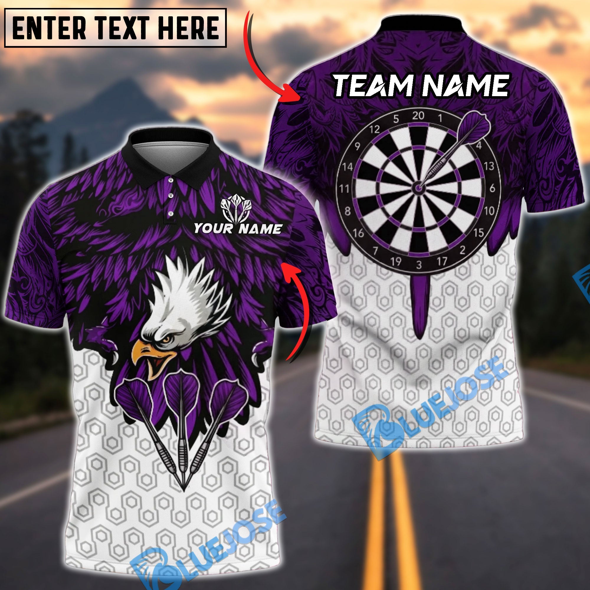 BlueJose Darts Eagle Feather Wings Personalized Name, Team Name Unisex Shirt (4 Colors)