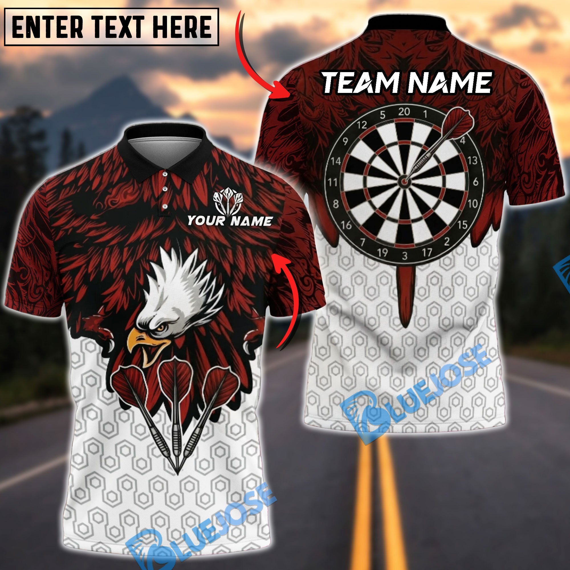 BlueJose Darts Eagle Feather Wings Personalized Name, Team Name Unisex Shirt (4 Colors)