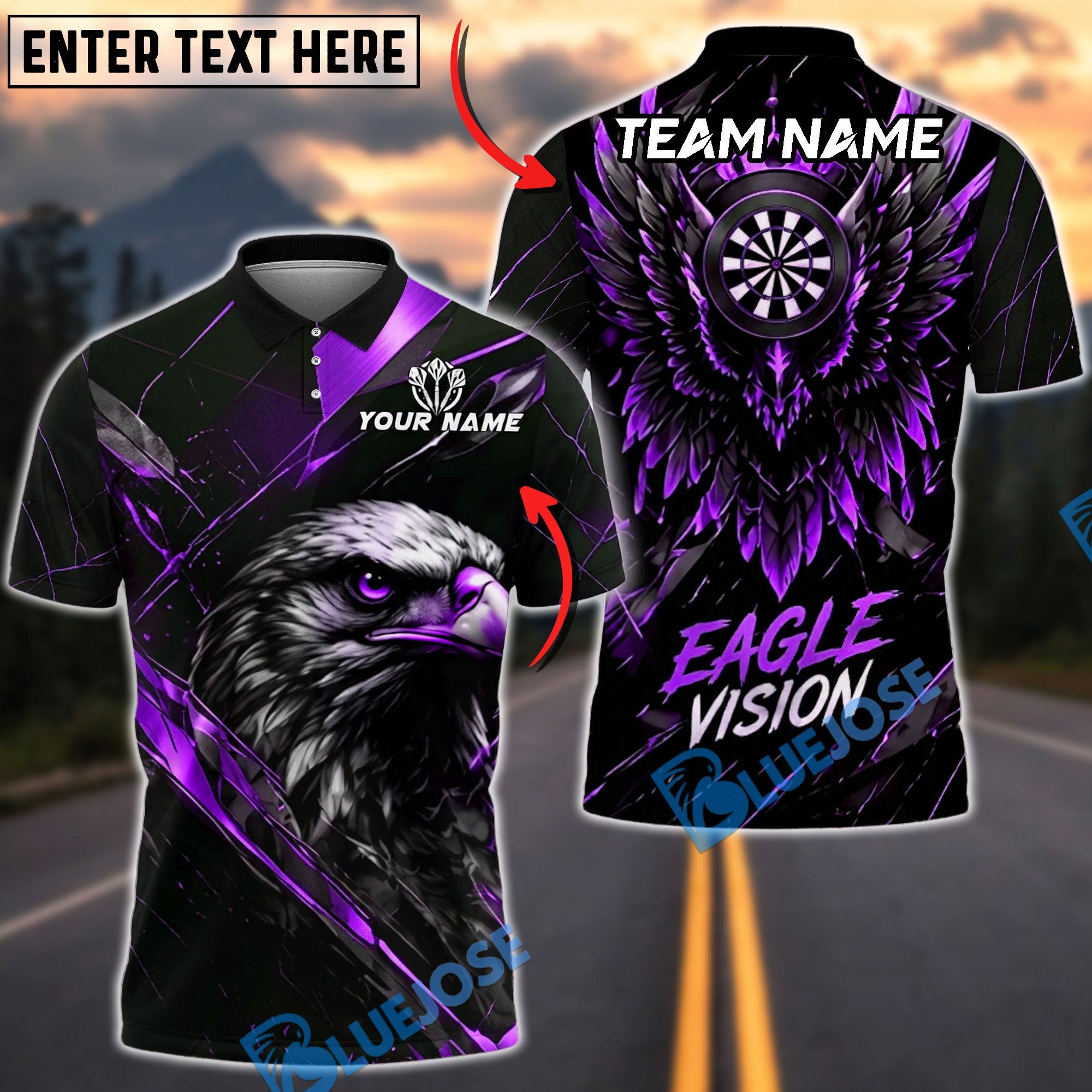 BlueJose Darts Eagle Vision Golden Wing Design Personalized Name, Team Name Unisex Shirt (6 Colors)