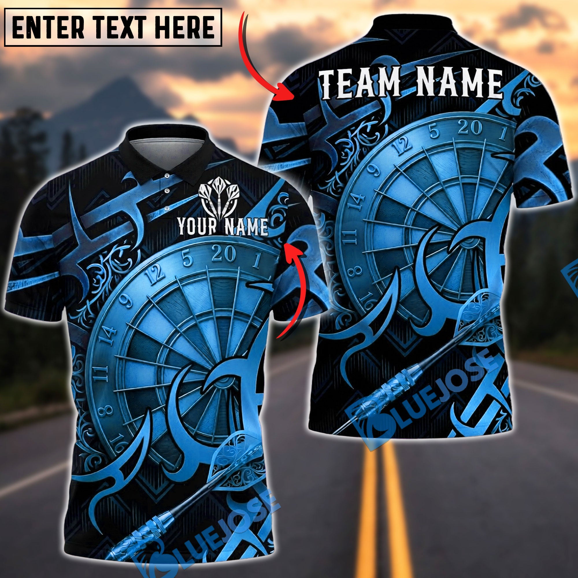 BlueJose Darts Dartboard Bullseye Elite Aim Personalized Name, Team Name Unisex Shirt (6 Colors)