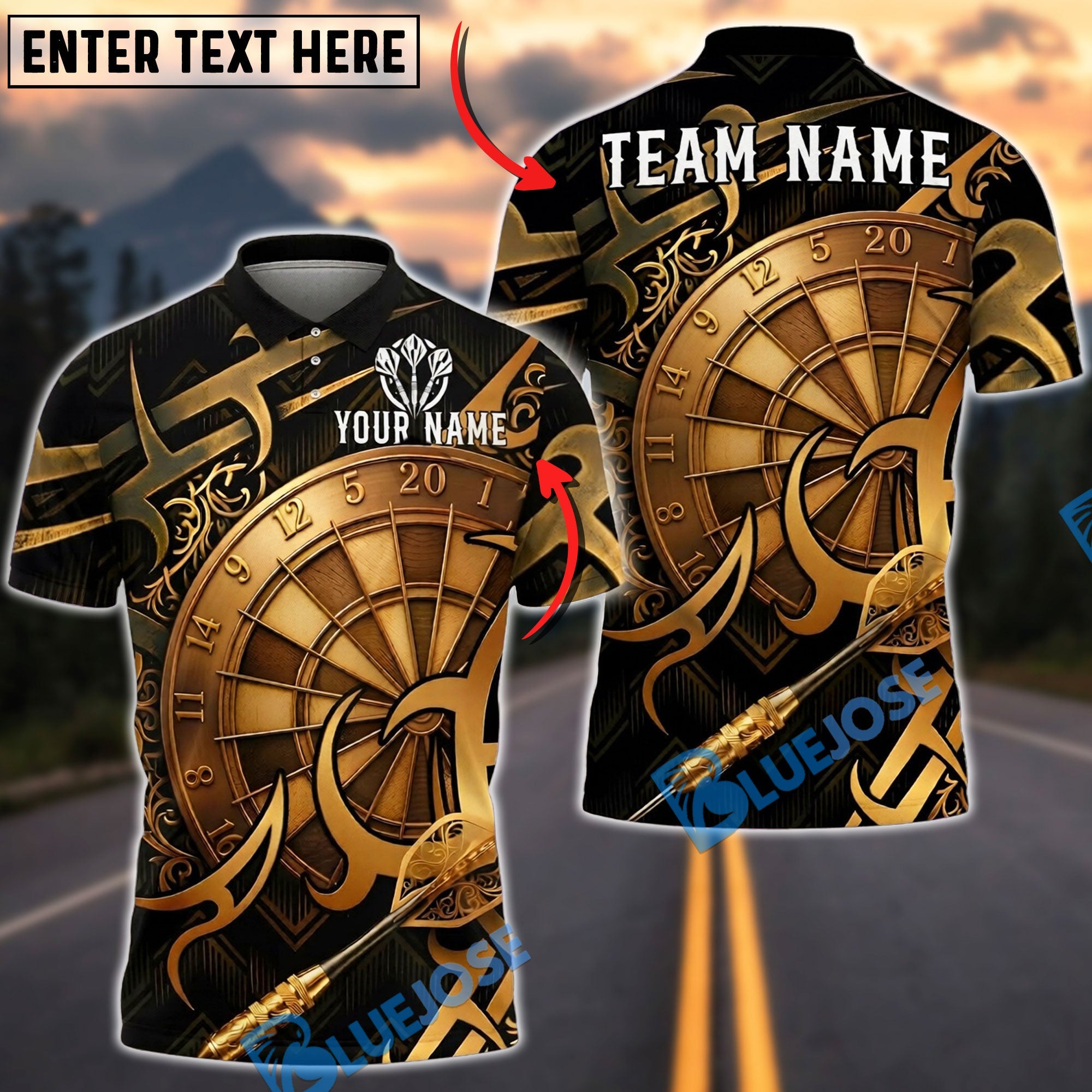 BlueJose Darts Dartboard Bullseye Elite Aim Personalized Name, Team Name Unisex Shirt (6 Colors)