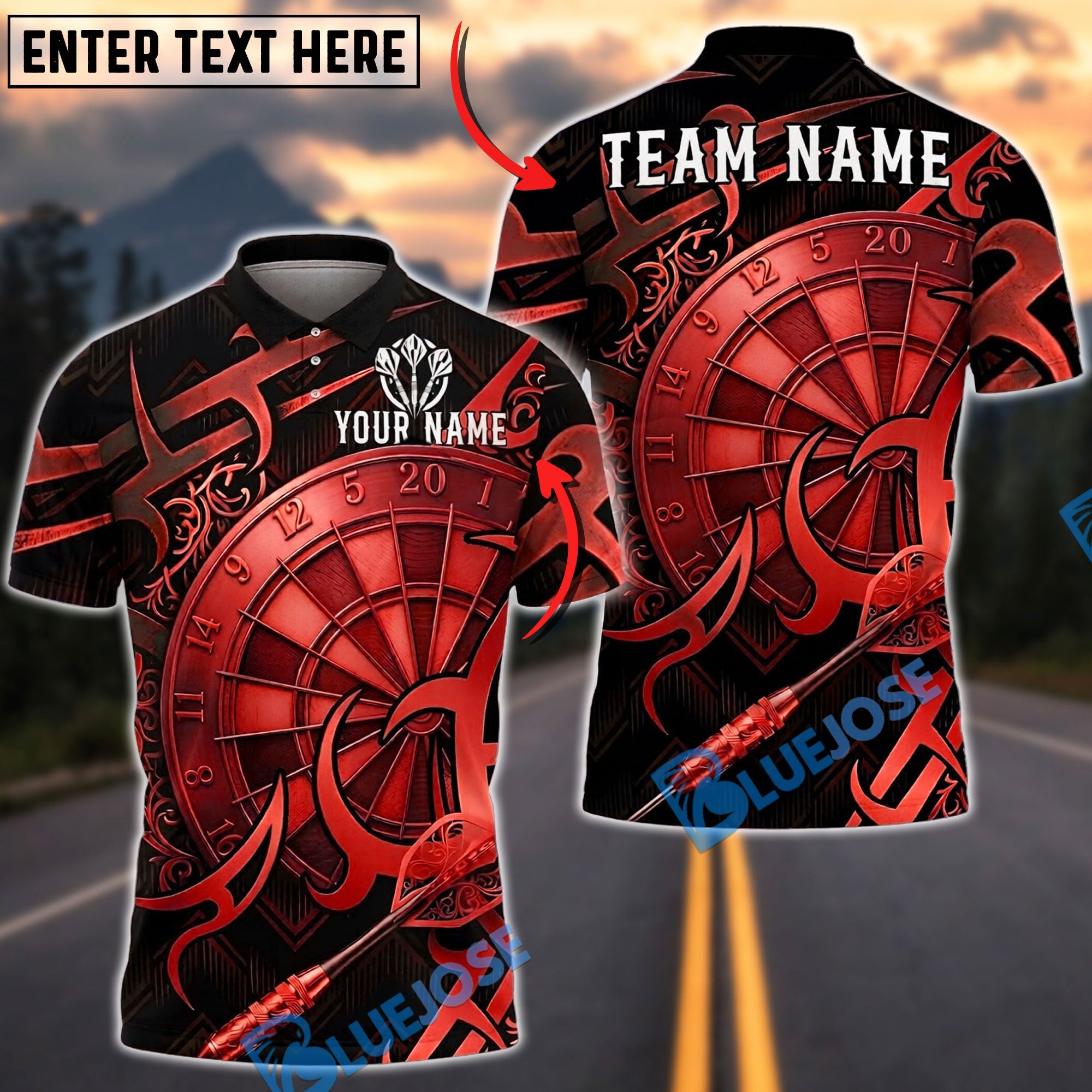 BlueJose Darts Dartboard Bullseye Elite Aim Personalized Name, Team Name Unisex Shirt (6 Colors)